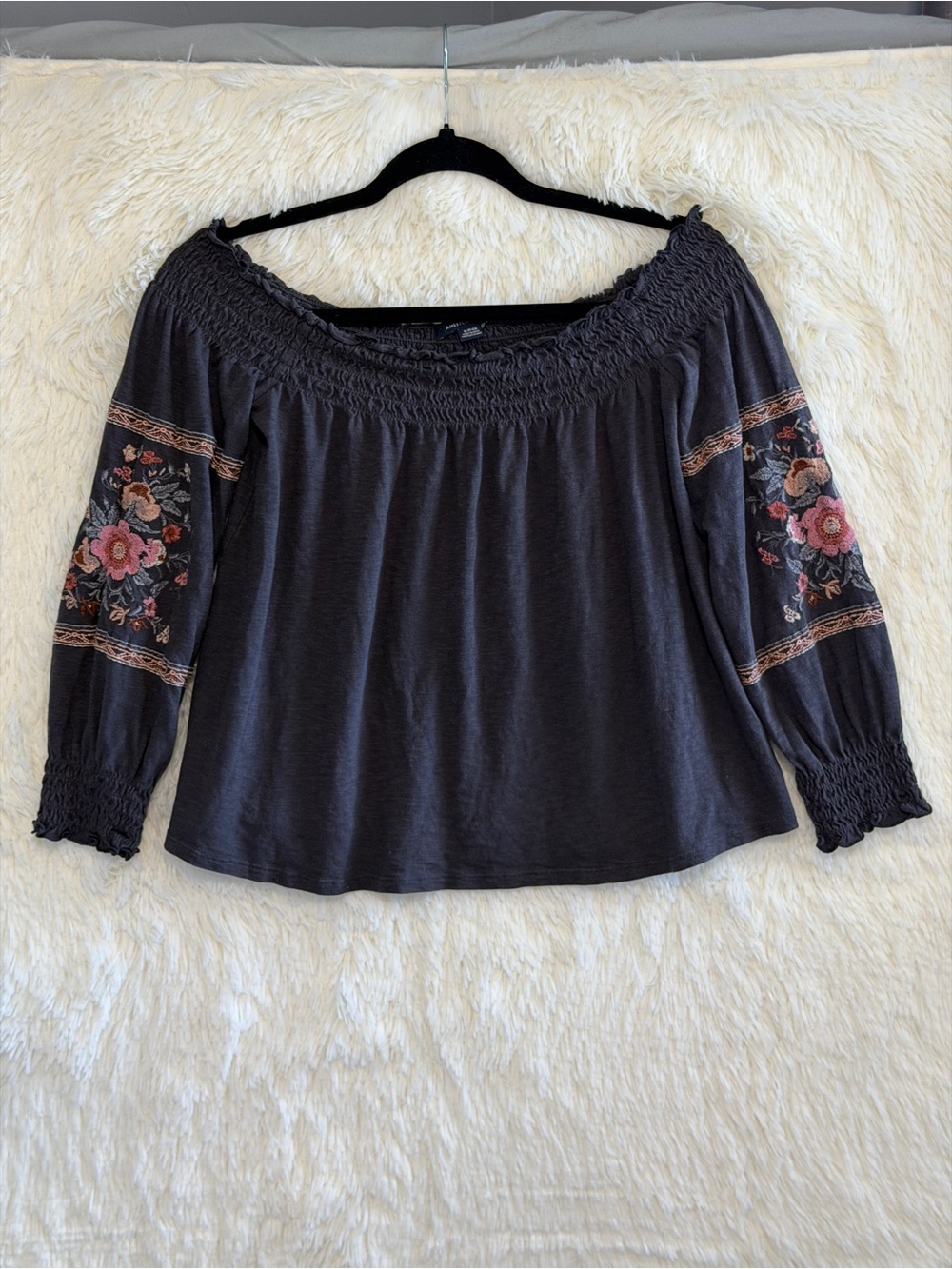 American Eagle Womens Boho Peasant Off The Shoulder Floral Embroidered Top Small
